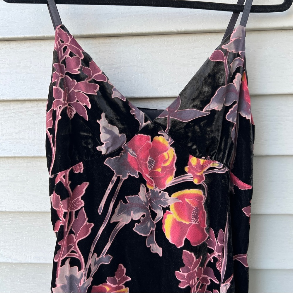 Rachel Zoe Velvet Burnout Floral Maxi Dress Side Slit Adjustable Straps Size 10 - Picture 2 of 12